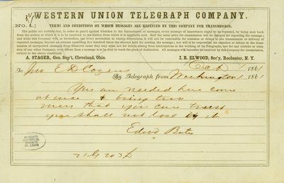 Letter from Attorney General Edward Bates to John Couzins by Edward Bates